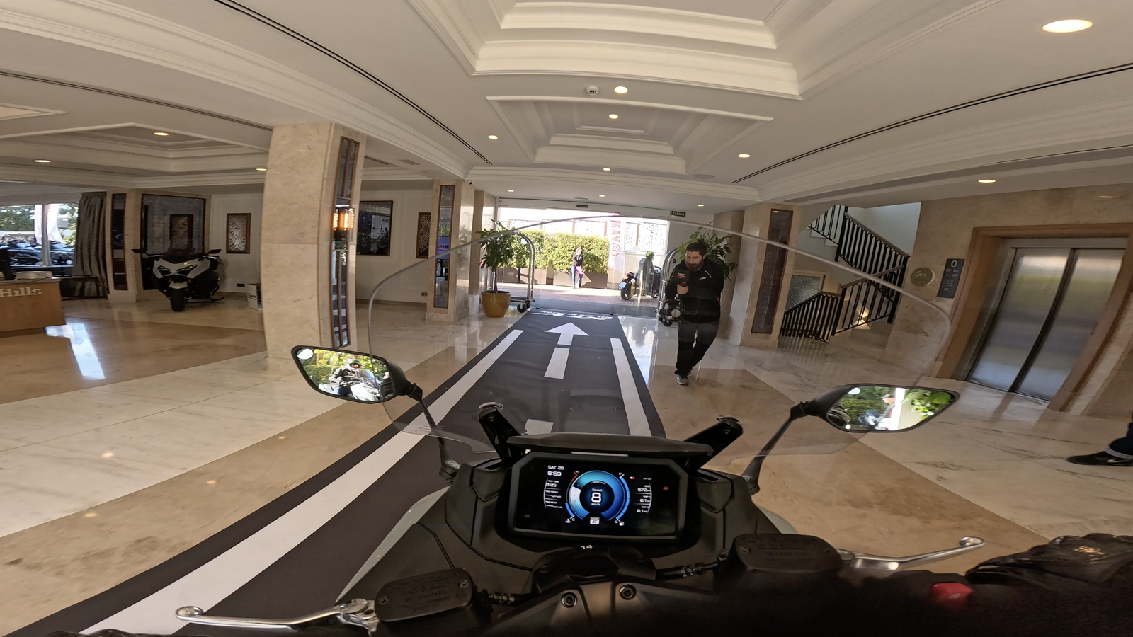 Riding through the hotel at the start of the ride